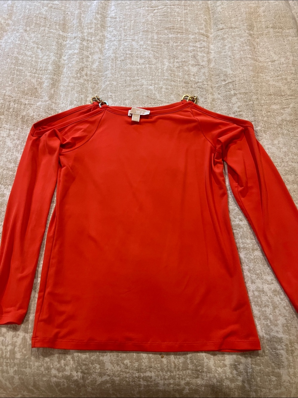 Michael Kors orange  Long-Sleeve Cold-Shoulder Top with Gold Chain Accents